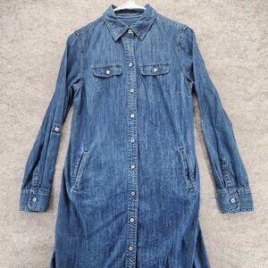 Talbots Dress Womens 2 Long Sleeve Blue Denim Roll Tab 034354